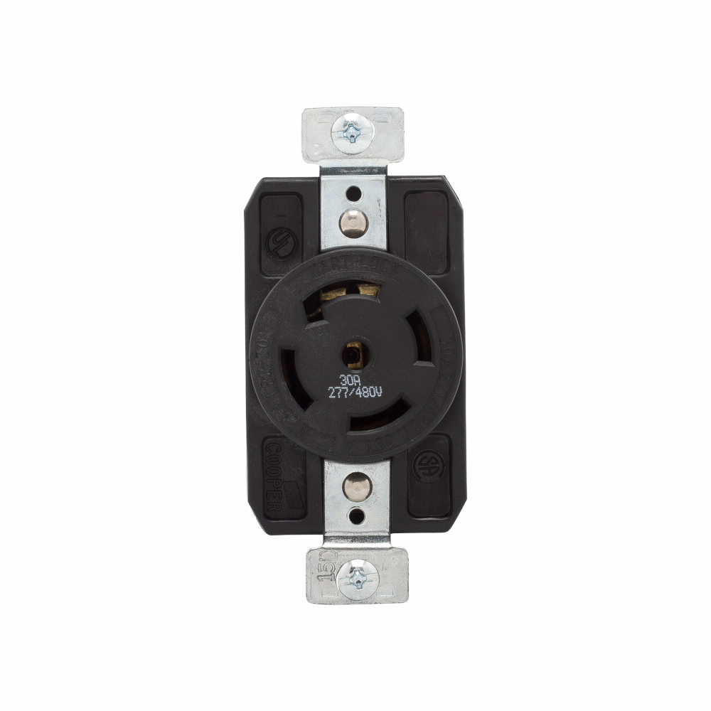EATON Eaton Wiring Devices Arrow Hart™ Hart-Lock® AHL2230R 3-Phase Single Locking Receptacle, 277/480 VAC, 30 A, 4 Poles, 5 Wires, Black