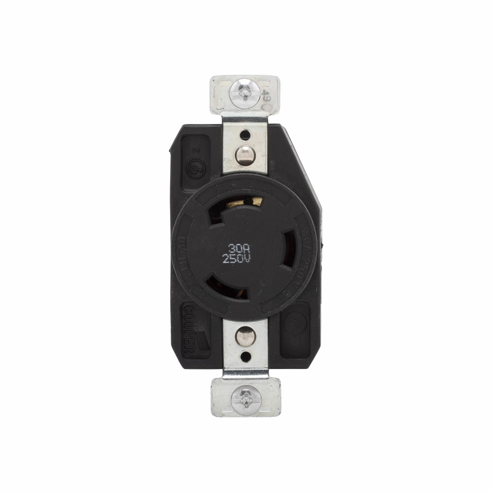 EATON Arrow Hart™ AHL1130R Single Locking Receptacle, 250 VAC, 30 A, 3 Poles, 3 Wires, Black