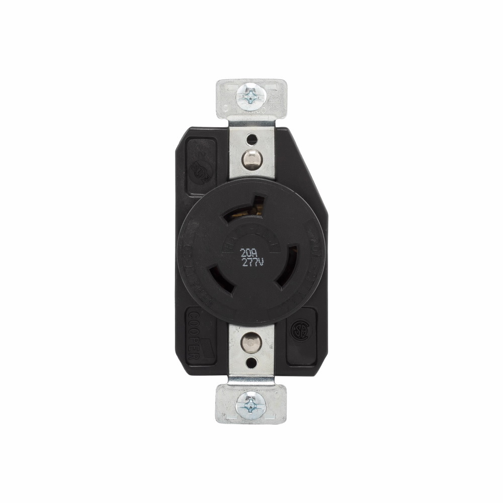 EATON Eaton Wiring Devices Arrow Hart™ Hart-Lock® AHL720R Single Locking Receptacle, 277 VAC, 20 A, 2 Poles, 3 Wires, Black