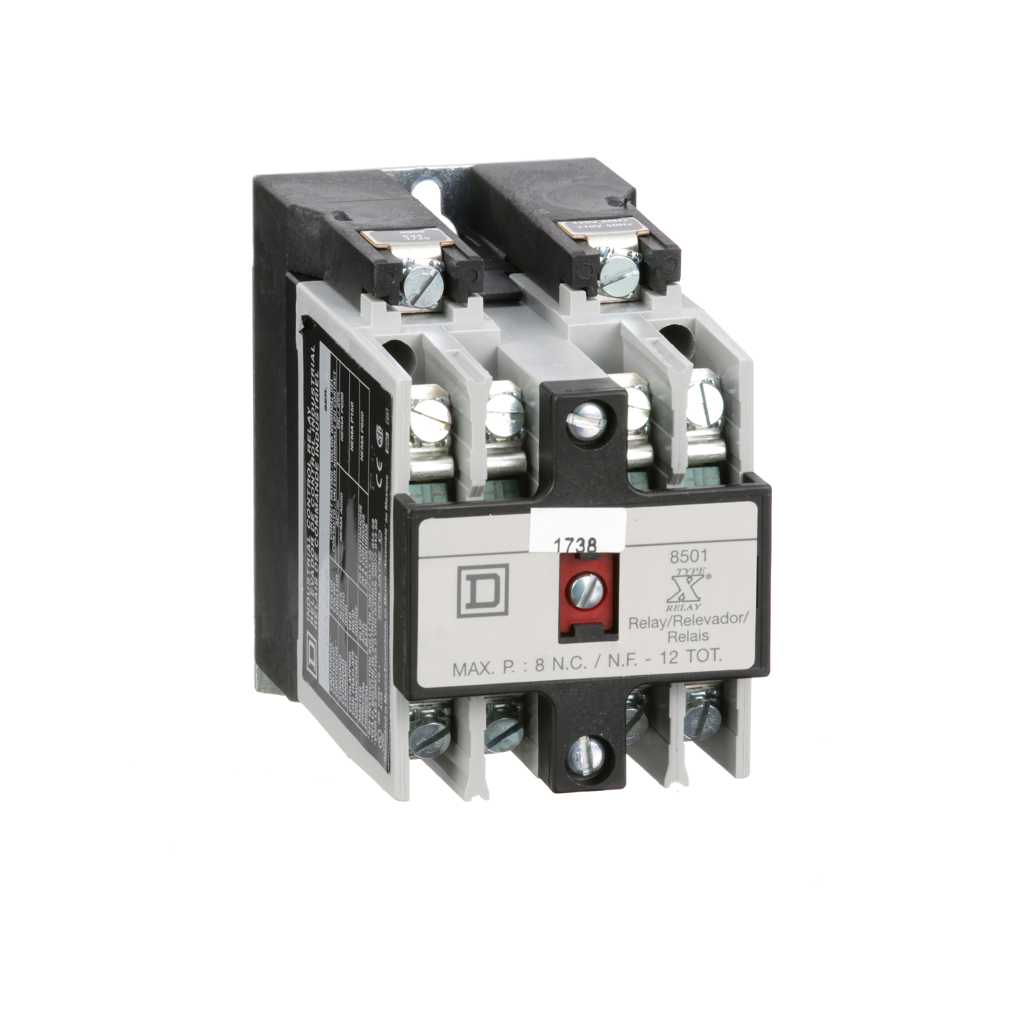 Square D™ 8501XO40V02 Type X NEMA Control Relay, 5/10 A, 4NO Contact, 110/120 VAC V Coil