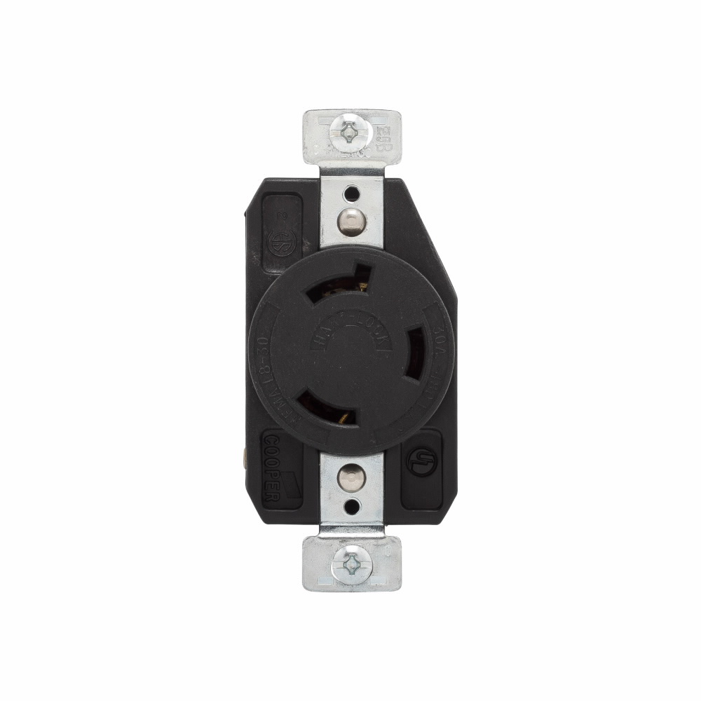 EATON Eaton Wiring Devices Arrow Hart™ Hart-Lock® AHL830R Single Locking Receptacle, 480 VAC, 30 A, 2 Poles, 3 Wires, Black