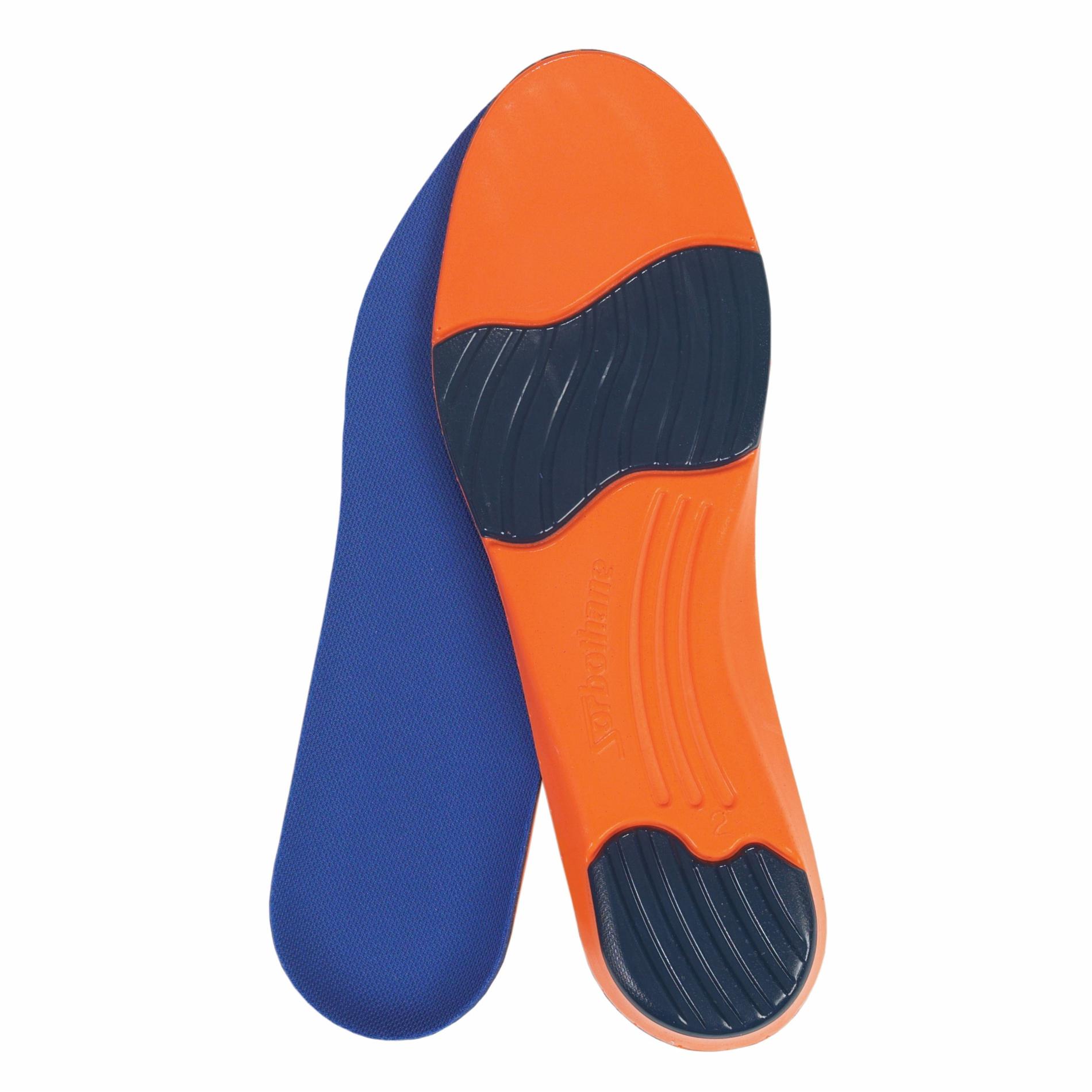 Impacto® Ultra Work-Sport™ ERINWRKB Anti-Fatigue Molded Insole, Unisex, SZ 5 to 6 Men's/SZ 7-1/2 to 8-1/2 WoMen's, Sorbothane® Inlay/Fabric Cover/Polyurethane Layer, Orange/Blue