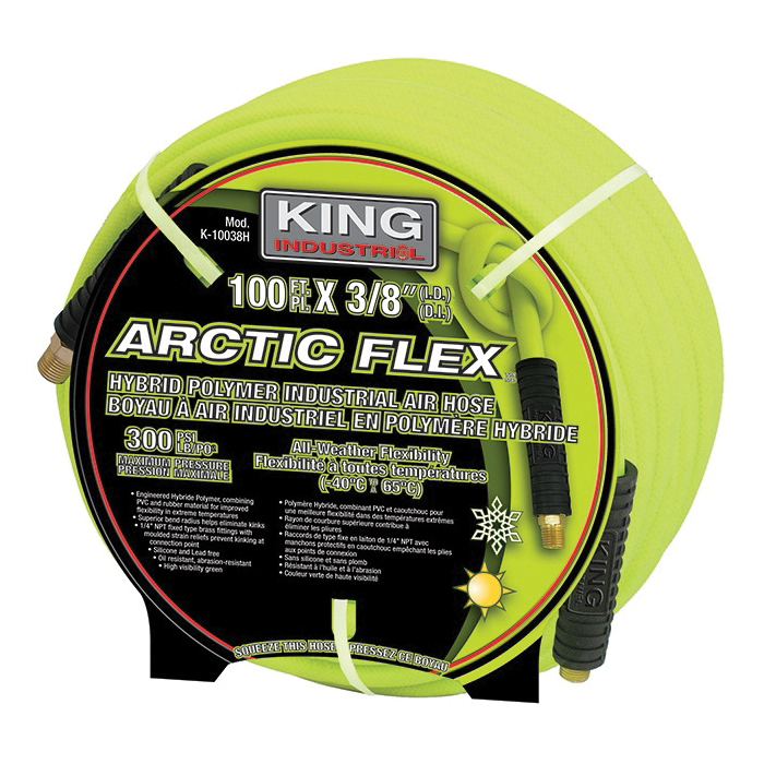King Industrial K-10038H Industrial Air Hose, 1/4 in NPT, 100 ft L, 300 psi Working, Hybrid Polymer/PVC/Rubber, Import