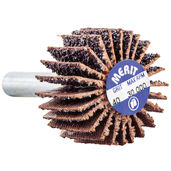 Merit® Grind-O-Flex™ 08834137410 High Performance Mini Small Diameter Coated Flap Wheel, 2-1/2 in Dia Wheel, 1 in W Face, 1/4 in Dia Shank, 60 Grit, Coarse Grade, Aluminum Oxide Abrasive