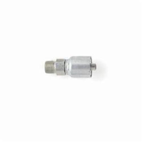 Parker® 10143-8-6 43 Series Crimp Style Straight Hydraulic Hose Fitting, 3/8 in Hose, 1/2-14 Connection, Male NPTF Rigid, 1.36 in Cutoff Allowance, Steel