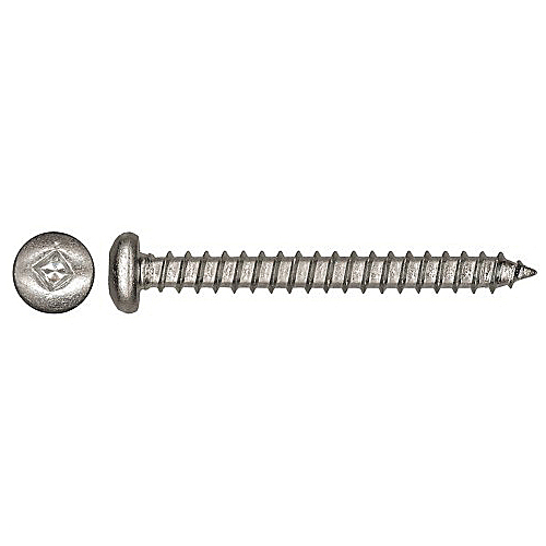 Paulin® 5163-193 Fully Threaded Self-Tapping Screw, #10, 1 in OAL, 18-8 Stainless Steel, Pan Head, Square Socket Drive, Sharp Point