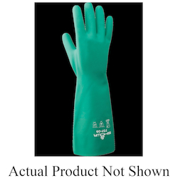 Showa Best® 737-08 Nitri-Solve® 737 Multi-Purpose Chemical-Resistant Gloves, M/SZ 8, Nitrile, Light Green, Unlined Lining, 15 in L, Resists: Abrasion, Cut, Chemical, Oil and Puncture, Unsupported Support, Straight Cuff, 22 mil THK