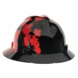 V-Gard® 10082235 Canadian Freedom Front Brim Protective Cap With Red Maple Leaf, Plastic, Ratchet Suspension, Black with Red Maple Leaf Graphics, Ratchet Adjustment