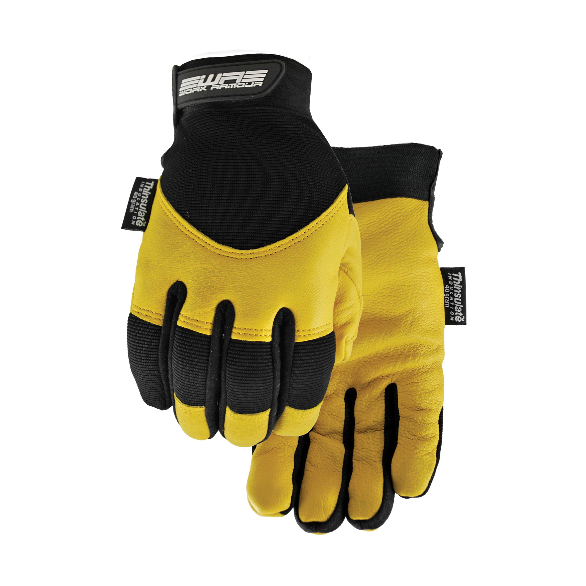 Watson 9005W Flextime General Purpose Gloves, Leather Palm, Straight Thumb Style, Full Grain Goatskin Leather Palm, Spandex®, Black/Tan, Resists: Water, C40 Thinsulate™ Lining