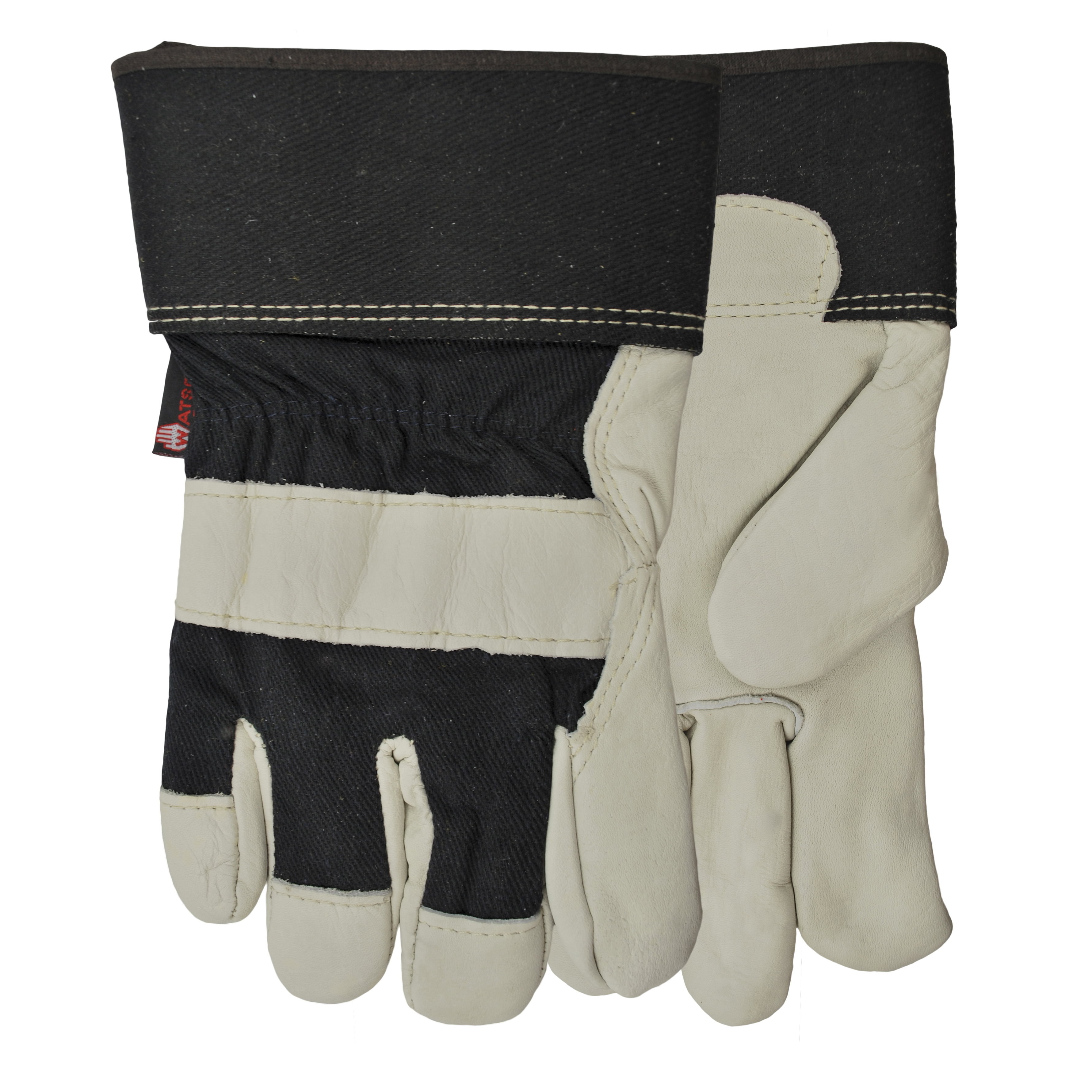 Watson 94006HW Big Dawg General Purpose Gloves, Leather Palm, Wing Thumb Style, Full Grain Cowhide Leather Palm, Cotton/Full Grain Cowhide Leather, Black/Gray, Slip-On Cuff, C100 Thinsulate™ Lining