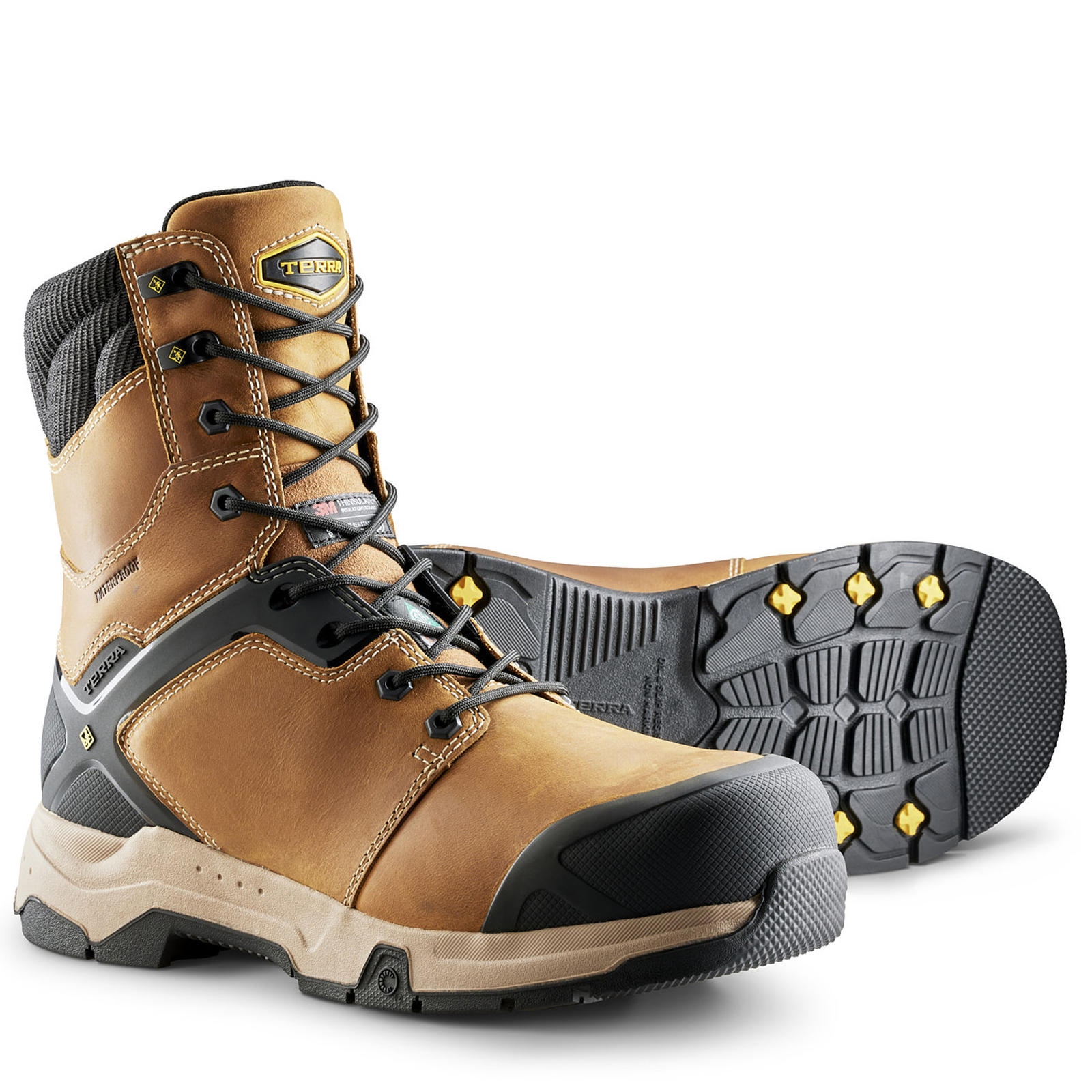 Men's Terra Carbine 8" Waterproof Composite Toe Safety Work Boot Wheat Sz 7.5