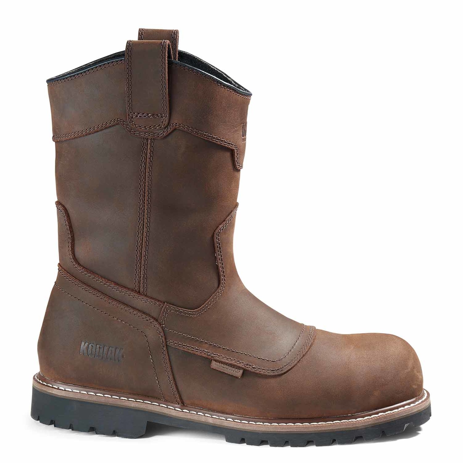 Men's Kodiak McKinney Wellington Waterproof Pull-On Work Boot with Composite Toe Cap Dark Brown