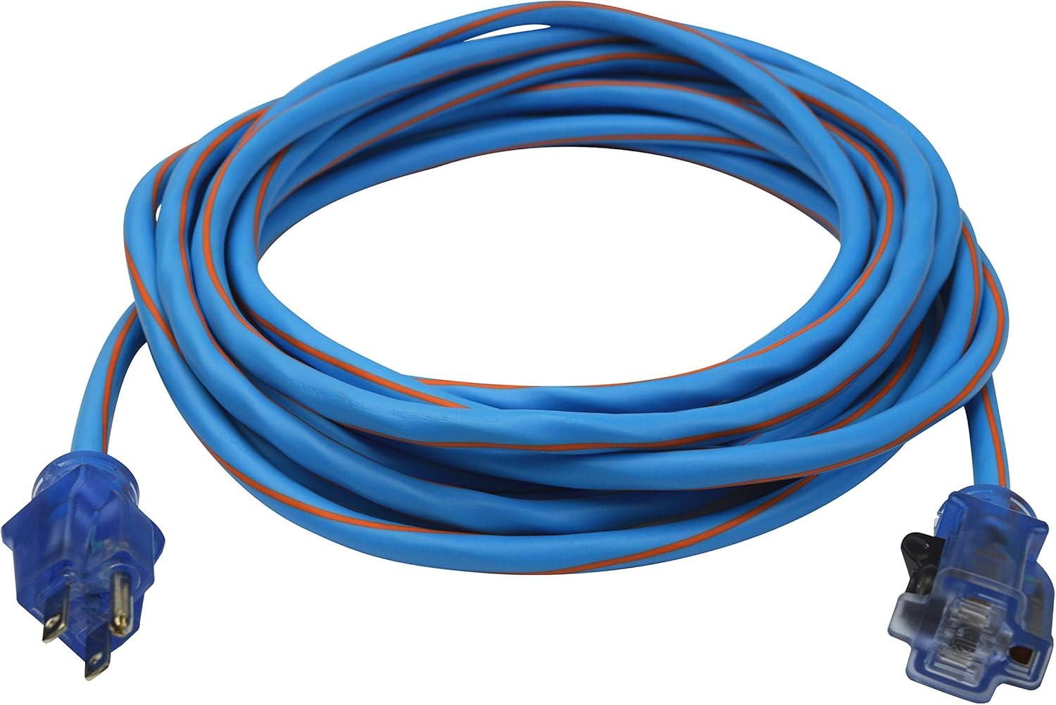 PRIME® Arctic Blue™ LT530725 All-Weather Type SJEOW Extension Cord With Primelok® Locking Connector and Primelight® Indicator Light, 125 V 15 A 1875 W, 14/3 AWG, 25 ft L Cord, 3 Conductors