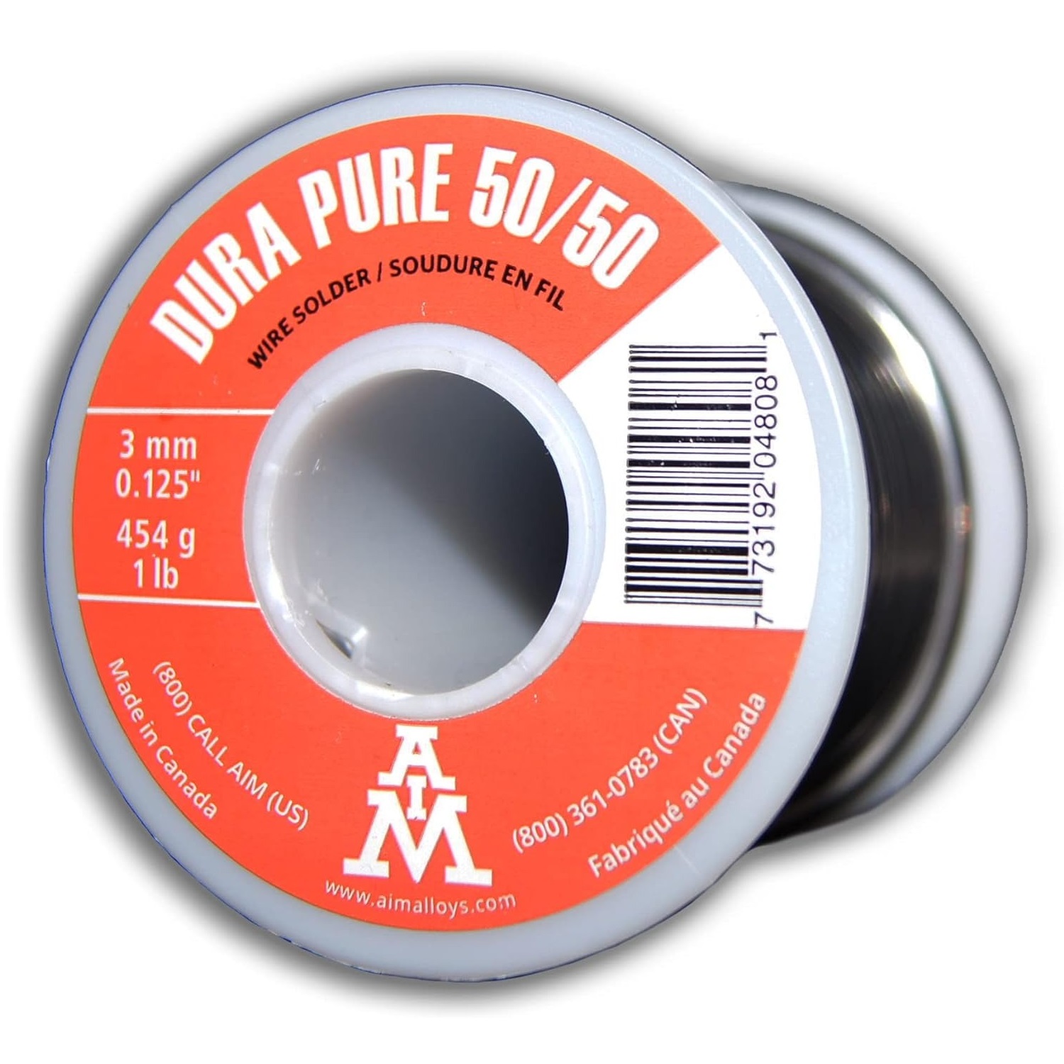 Aquasol 4808 Dura-Pure Plain Solid Wire Solder, 3 mm Dia Wire, 361 to 414 deg F Melting, 50% Lead/50% Tin