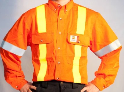 09BFR1SUB FR, L/S Workshirt, Org W/Stripes