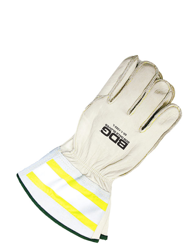 BDG Classic™ 60-1-1283-S Utility Gloves, S, Grain Cowhide Leather, Beige/Green/Pearl/Silver, Unlined Lining, Gauntlet Cuff