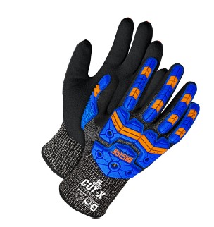 BDG Cut-X 99-9-9791 99-9-9791 Dexterity Cut-Resistant Gloves, Nitrile Coating, TPR, Knit Wrist Cuff, Resists: Abrasion, Cold, Cut, Impact and Puncture, ANSI Cut-Resistance Level: A6, ANSI Puncture-Resistance Level: 4, Left/Right Hand