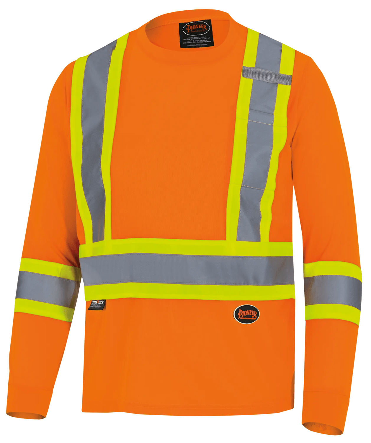 PIONEER V1051250 Birdseye Long-Sleeved Safety Shirt, Hi-Viz Orange