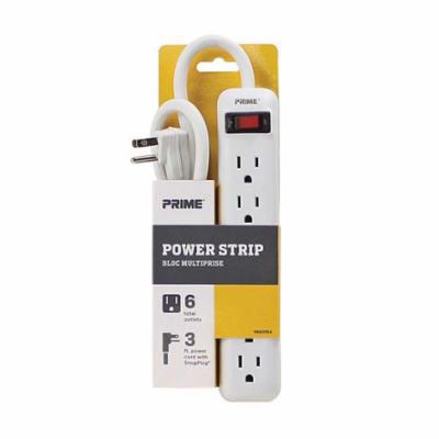 PRIME® PB801124 Power Strip With 3 ft Cord, 125 V AC, 15 A, 6 Outlets, 3 ft L Cord, Universal Mount