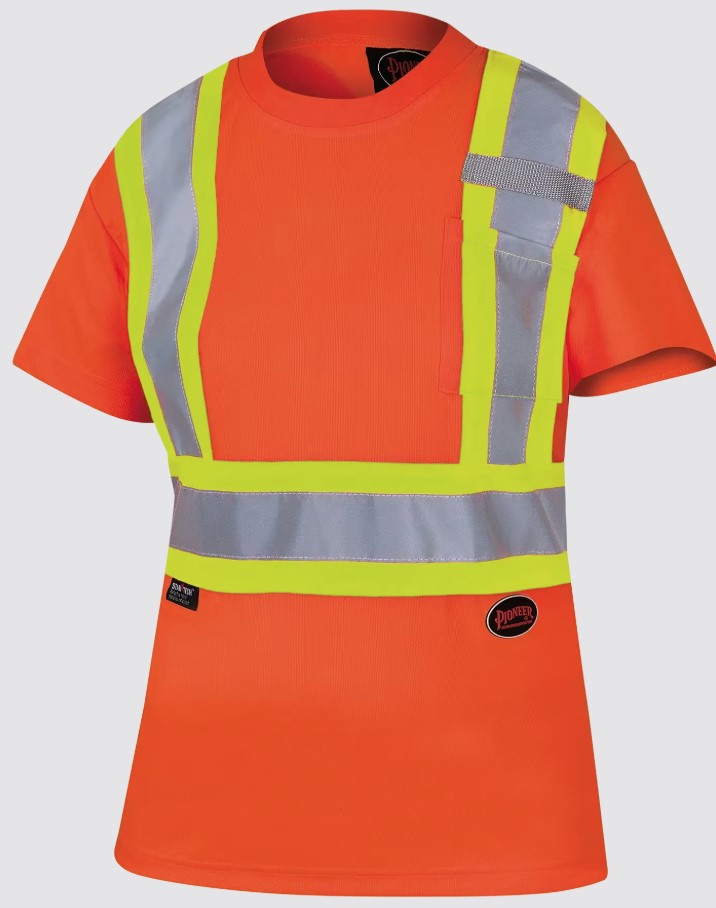 PIONEER® V1051850 Safety T-Shirt, Women, Hi-Viz Orange, Birdseye Polyester