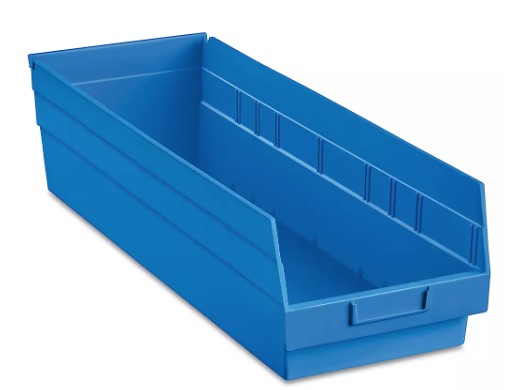 8-1/2"W x 24"L x 6"H Blue Plastic Shelf Bin
