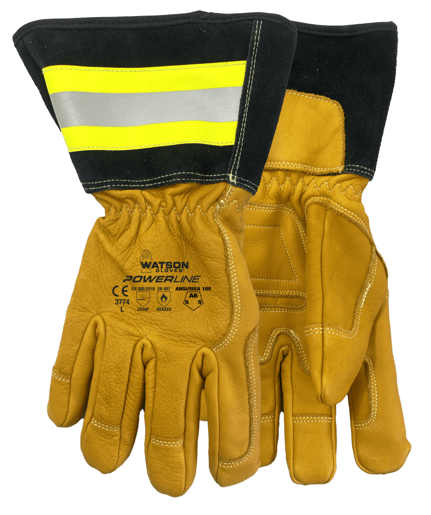 Powerline  3774 Powerline Gloves, Inset Thumb Style, Cowhide Leather Palm, Tan, Resists: Abrasion, Cut, Puncture, Para-Aramid Blend Lining