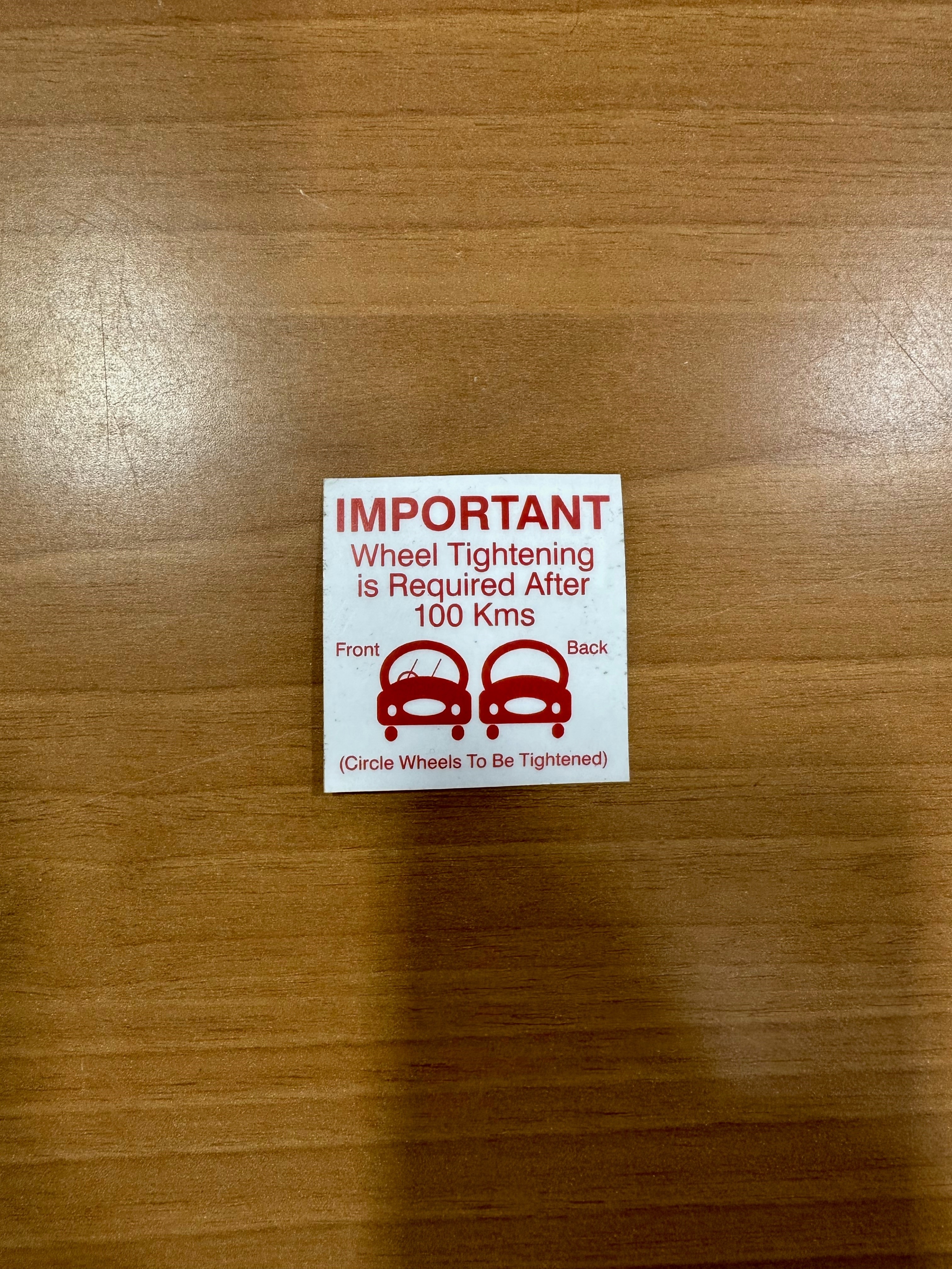 TAG, Wheel Tightening Required, 2" x 2"